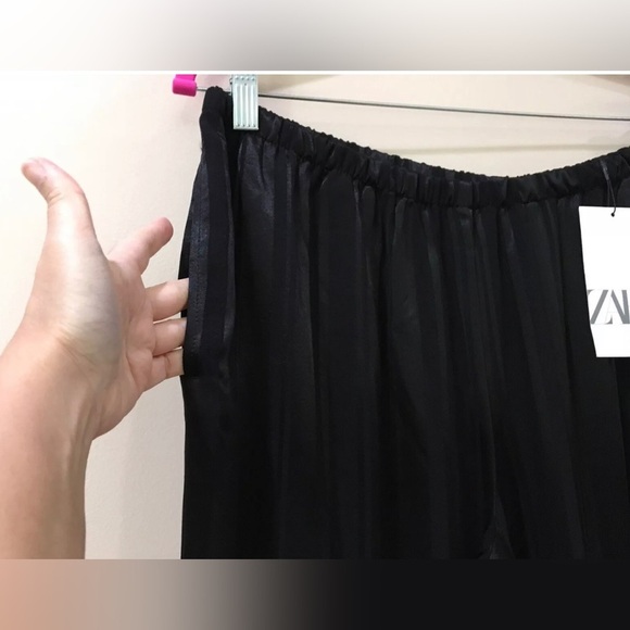 NWT Zara Black Jacquard Striped Wide-leg Pants XL - Picture 3 of 5